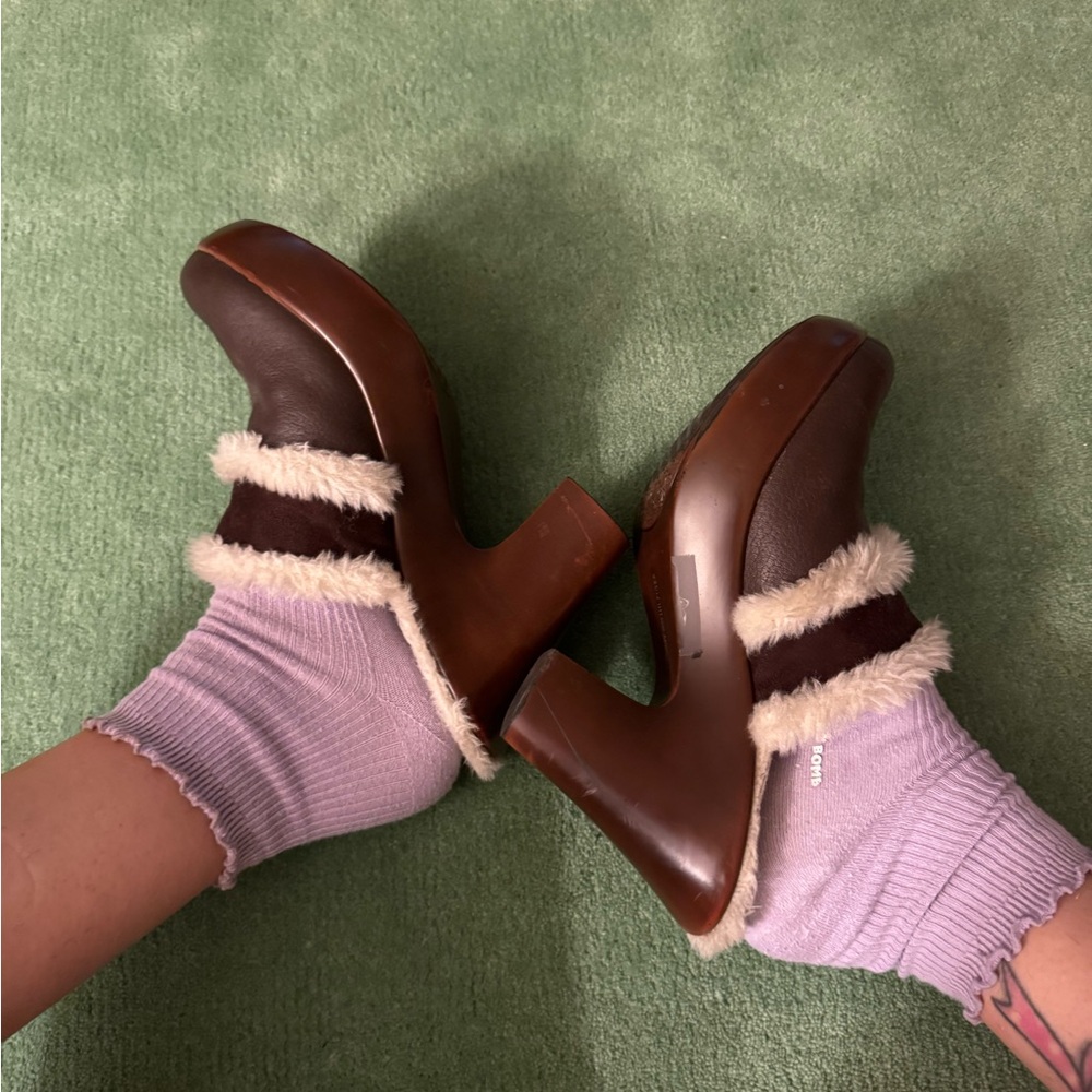 Tommy Hilfiger Brown Fur-Trimmed Mules